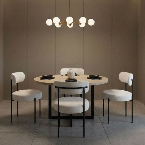 Cadeira Sala de Jantar Margara Kit 4 em Aço Preto Bouclê D03 - D'Rossi
