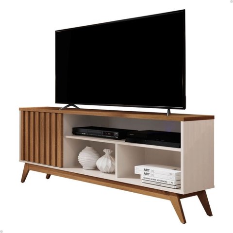 Rack para Sala Tv até 50 Polegadas - Mod.2010 Cor:ripado Off White/freijó
