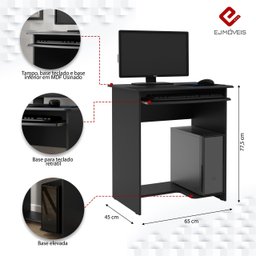 Escrivaninha Mesa Computador Office Compacta Pratica - Ej Moveis:preto - 3