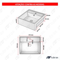 Cuba Cerâmica Lavabo Banheiro Em Louça Semi-encaixe Branca Tubrax - 3