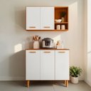 Ver imagem 4 de Kit Cozinha Compacta Susi 5 Portas Multiuso Armário Aéreo Balcão com Nicho Design Moderno:freijo/off