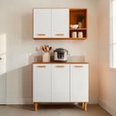 Ver imagem 3 de Kit Cozinha Compacta Susi 5 Portas Multiuso Armário Aéreo Balcão com Nicho Design Moderno:freijo/off