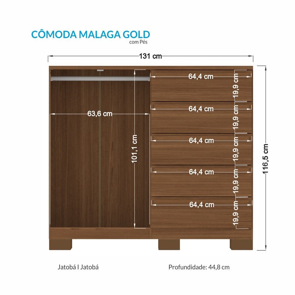 Comoda Grande Malaga Gold com Pes 2 Portas 5 Gavetas Santos Andira Jatoba - 3