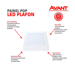 Painel Led Sobrepor Avant Pop 12W 3000k Quadrado 17cm Bivolt - 5