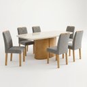 Ver imagem 2 de Conjunto de Mesa de Jantar 6 Lugares com Tampo de Vidro e MDF Cinamomo e Off White