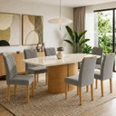 Ver imagem 1 de Conjunto de Mesa de Jantar 6 Lugares com Tampo de Vidro e MDF Cinamomo e Off White