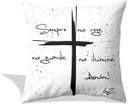 Ver imagem 1 de Almofada Crucifixo funo branco com oração por Lu.Z 48x48cm preta e branca