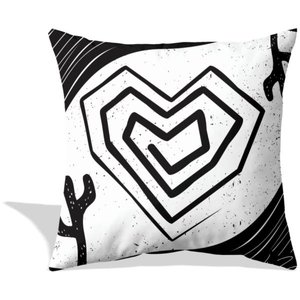 Almofada Coração com Mandacaru por Lu.Z 48x48cm preta e branca