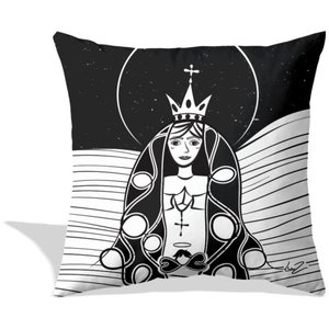 Almofada Nossa Senhora Aparecida (Cidinha) por Lu.Z 48x48cm preta e branca