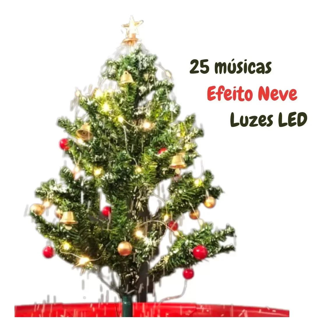 Árvore De Natal Musical Efeito Neve E Led Luxo 75x65 - 8