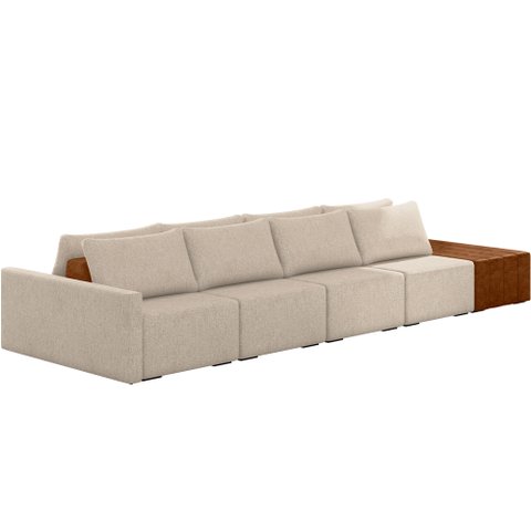 Sofá Ilha Modular para Sala 392cm com Puff Dublin K01 Linho Bege Sintético Caramelo - Lyam Decor