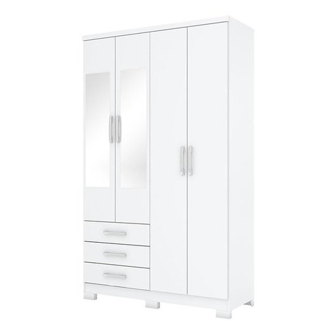 Guarda Roupa Solteiro Caju 4 Portas Branco com Espelho - Henn