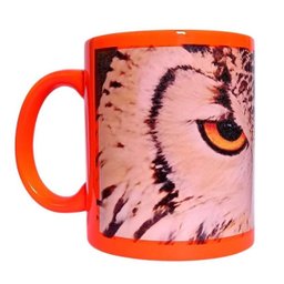 CANECA DE CERAMICA NEON COM FAIXA BRANCA (CORUJA) - 1