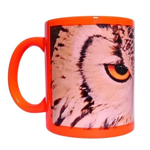 CANECA DE CERAMICA NEON COM FAIXA BRANCA (CORUJA)