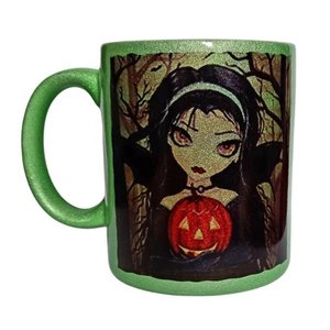 CANECA DE CERAMICA PEROLADA VERDE CLARO (BRUXINHA)