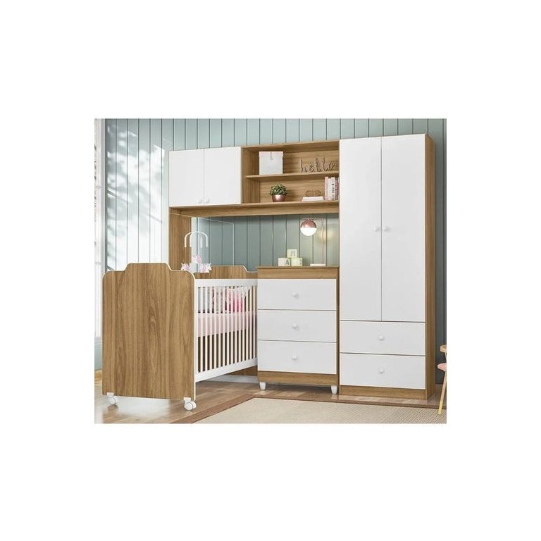 Quarto de Bebê Completo Berço, Cômoda e Guarda Roupa Ternura