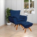 Ver imagem 7 de Poltrona Decorativa Base Giratória em Madeira Charger Suede Azul Marinho G19 - Gran Belo