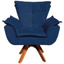 Ver imagem 3 de Poltrona Decorativa Base Giratória em Madeira Charger Suede Azul Marinho G19 - Gran Belo