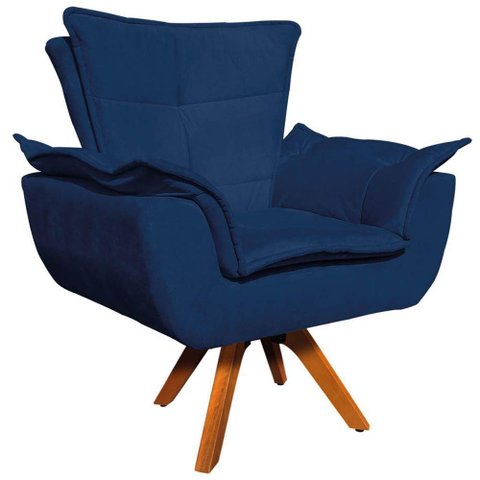 Poltrona Decorativa Base Giratória em Madeira Charger Suede Azul Marinho G19 - Gran Belo