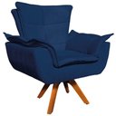 Ver imagem 1 de Poltrona Decorativa Base Giratória em Madeira Charger Suede Azul Marinho G19 - Gran Belo
