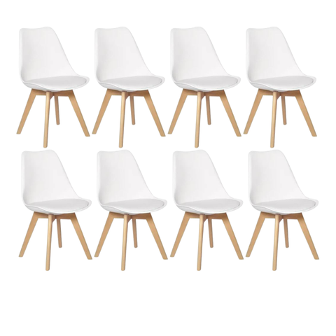 Kit 8 Cadeiras Leda Saarinen Wood Estofada Branca Moderna Sala Jantar Cozinha