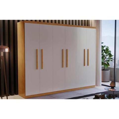 Guarda Roupa Solteiro 6 Portas e 2 Gavetas Espanha Imbuia-off White - Rufato