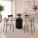 Ver imagem 1 de Kit 4 Cadeiras Sala de Jantar Lisa Pés Preto Linho/PU Bege/Preto m² - Monari Design