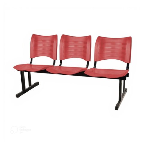 Cadeira Longarina Plástica 03 Lugares - Cor Vermelho - Mrplast - 34203