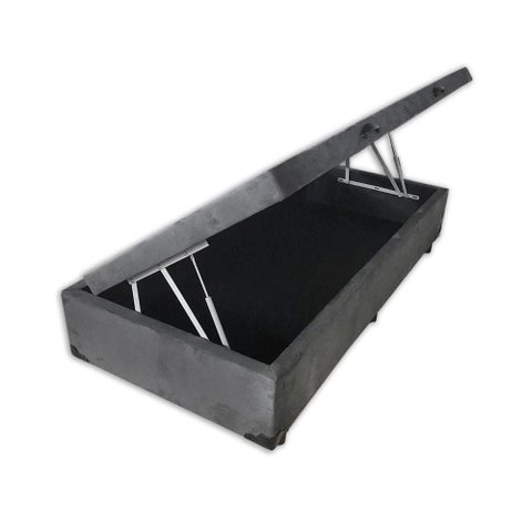 Cama Box com Baú Solteiro Extremo Reforçado Suede Cinza Estrutura em Madeira Homequeen