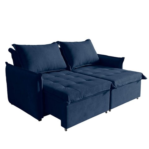 Sofá Cama 2 Lugares Singapura Reclinável 190cm em Bouclê com Catraca Reforçada e 2 Almofadas:Azul Ma