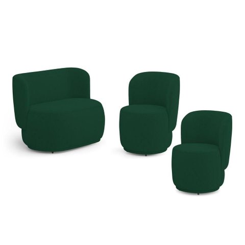 Kit Namoradeira e 2 Poltronas Molly Bouclê Verde Desk Design