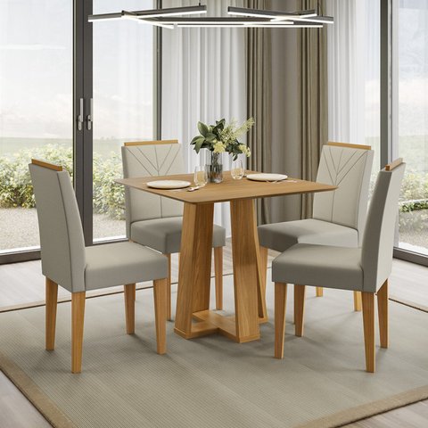 Conjunto Sala de Jantar Mesa 90cm Tampo MDF sem Vidro Rubi com 4 Cadeiras Amanda