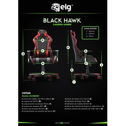 Cadeira Gamer Ergonômica Blackhawk, Elg, Ch05bkrd, Inclinação até 180º e 150kg, Preto e Vermelho - 7