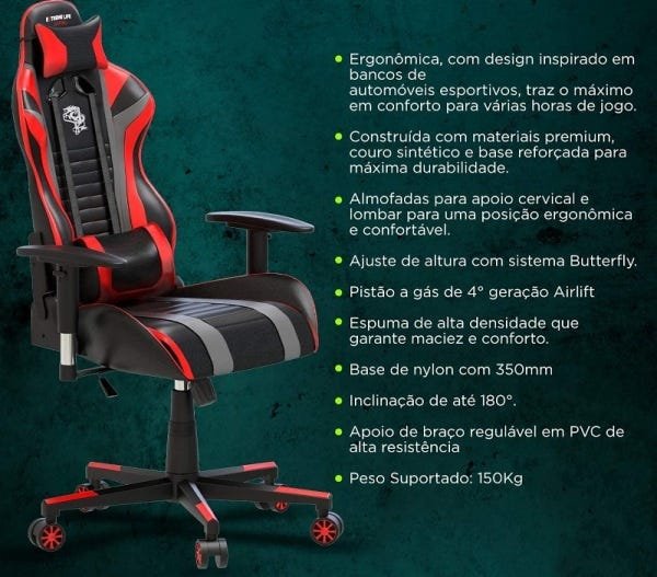 Cadeira Gamer Elg Black Hawk Vermelha e Preta - 7