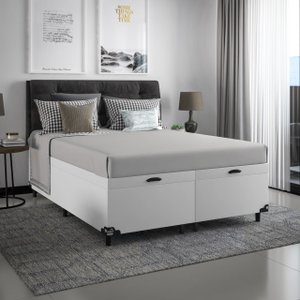 Cama Box Baú Casal Bipartido - 44x138x188cm - Couro Branco