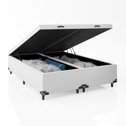 Cama Box Baú Casal Bipartido - 44x138x188cm - Couro Branco - 5