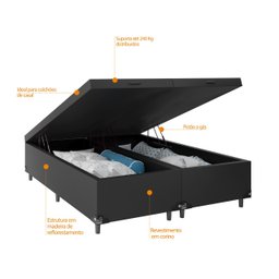 Cama Box Baú Casal Bipartido - 44x138x188cm - Couro Preto - 5