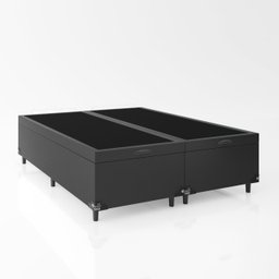 Cama Box Baú Casal Bipartido - 44x138x188cm - Couro Preto - 2