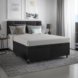 Cama Box Baú Casal Bipartido - 44x138x188cm - Couro Preto - 6