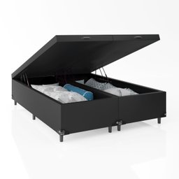 Cama Box Baú Casal Bipartido - 44x138x188cm - Couro Preto - 3