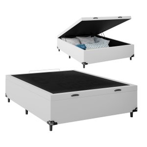 Cama Box Baú Casal - 44x138x188cm - Couro Branco