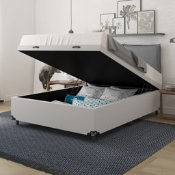 Cama Box Baú Casal - 44x138x188cm - Couro Branco - 7