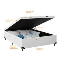 Cama Box Baú Casal - 44x138x188cm - Couro Branco - 5