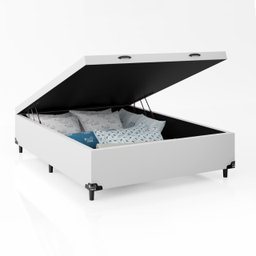 Cama Box Baú Casal - 44x138x188cm - Couro Branco - 3