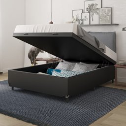 Cama Box Baú Casal - 44x138x188cm - Couro Preto - 7
