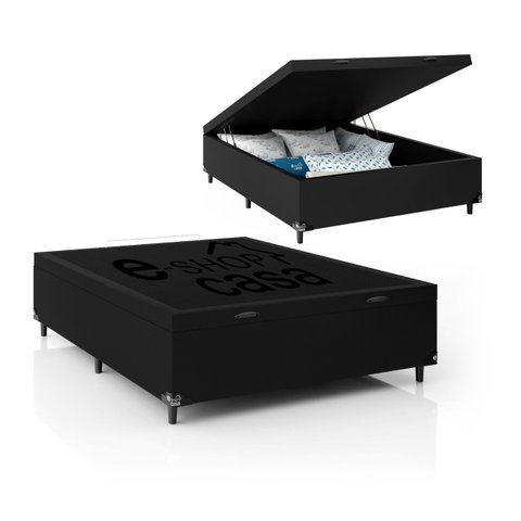Cama Box Baú Casal - 44x138x188cm - Couro Preto
