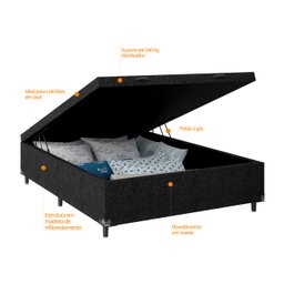 Cama Box Baú Casal - 44x138x188cm - Suede Preto - 5