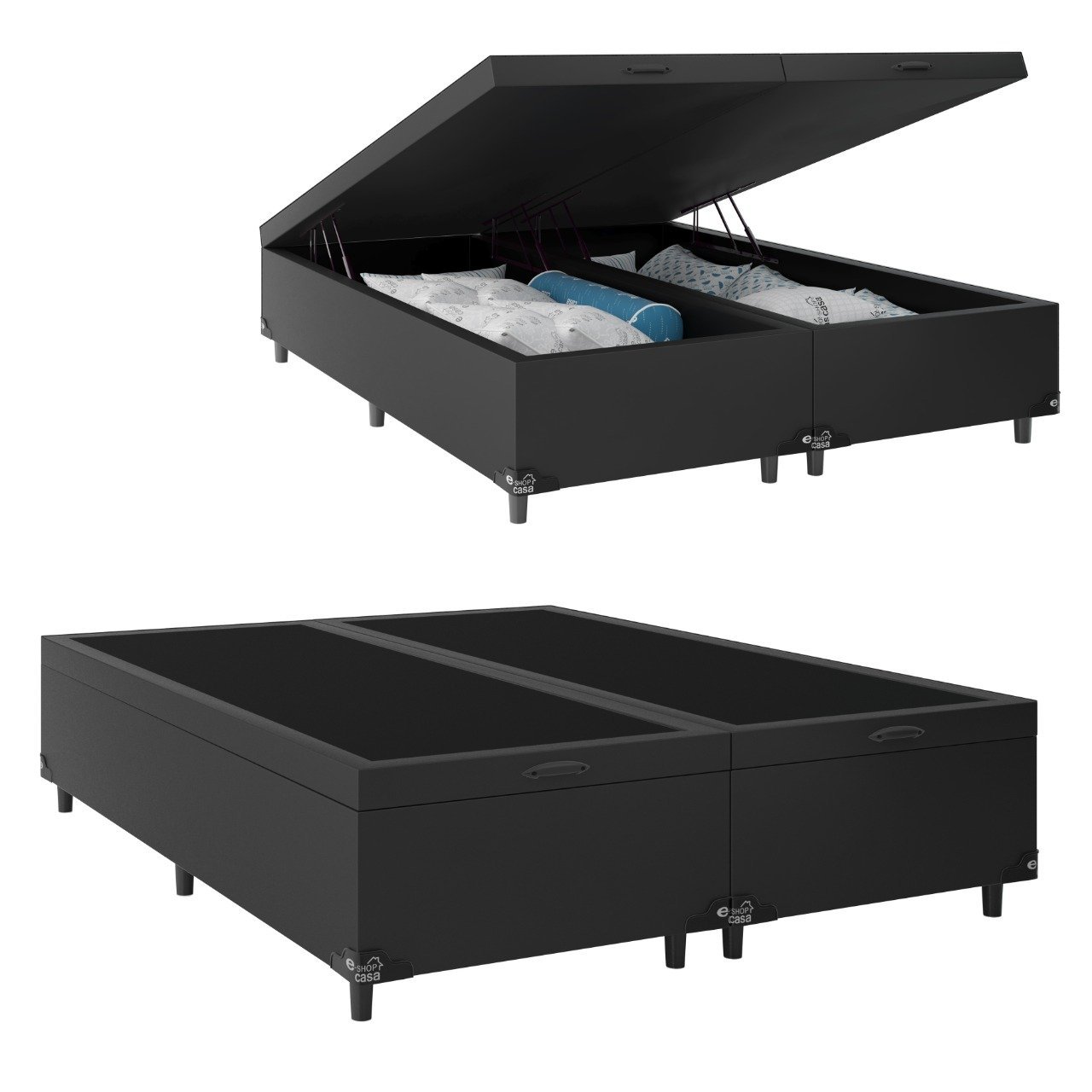 Cama Box Baú King Bipartido - 44x192x203cm - Couro Preto - 1