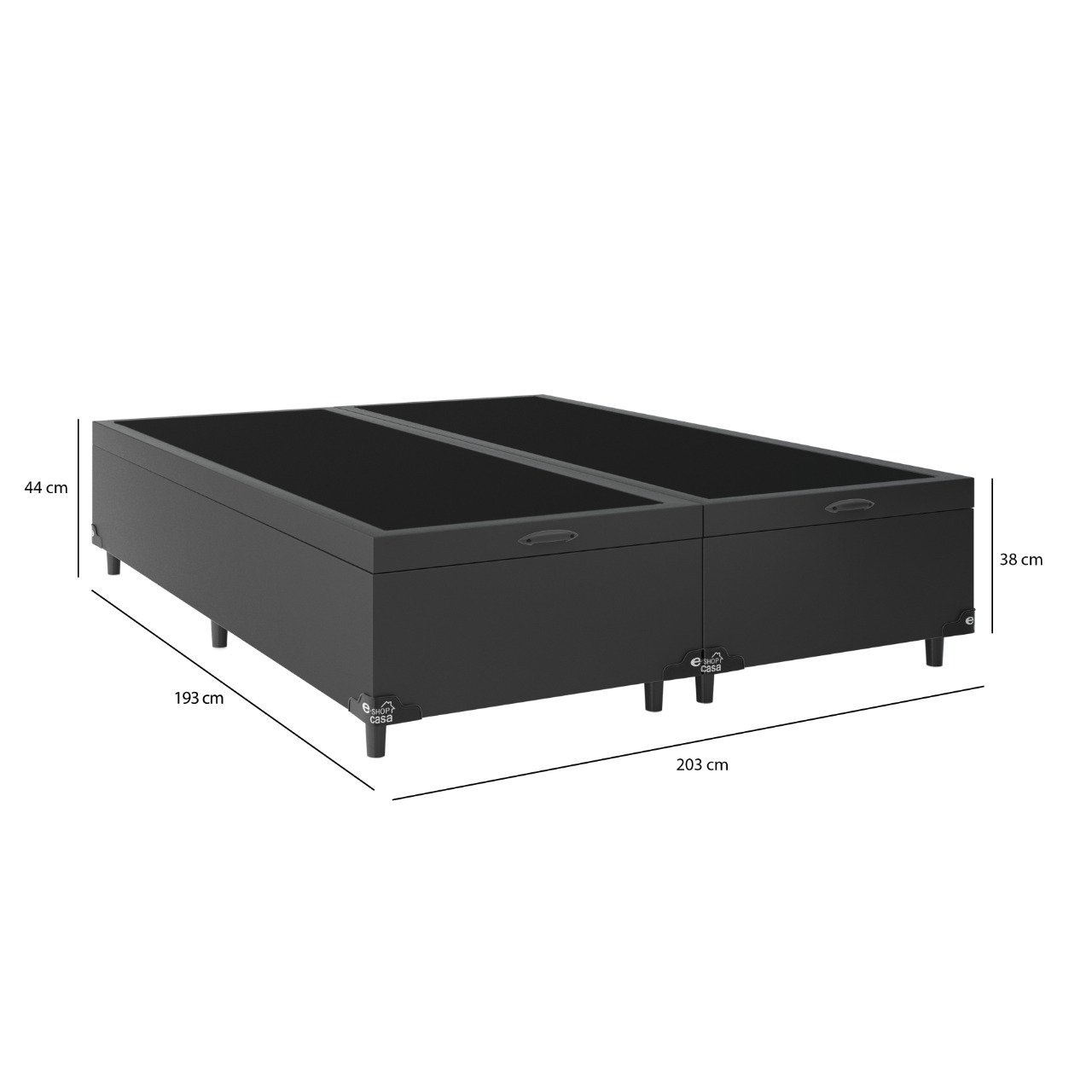 Cama Box Baú King Bipartido - 44x192x203cm - Couro Preto - 4