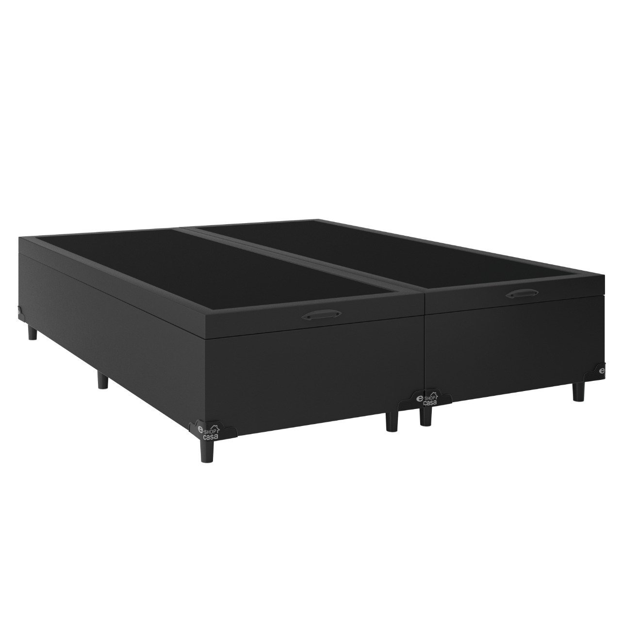 Cama Box Baú King Bipartido - 44x192x203cm - Couro Preto - 2